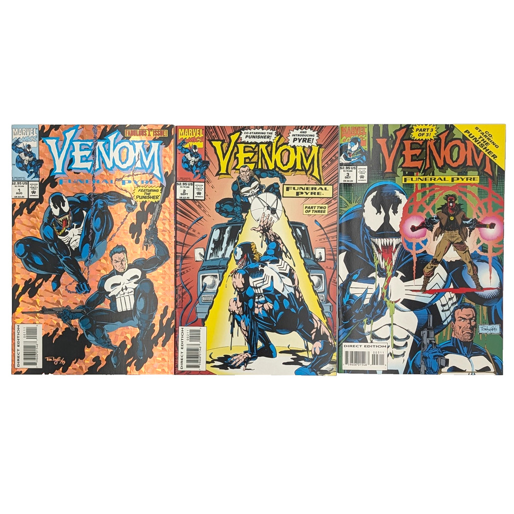 Venom Funeral Pyre Comic Lot 1 2 3 Complete Set Marvel 1993 Punisher High Grade